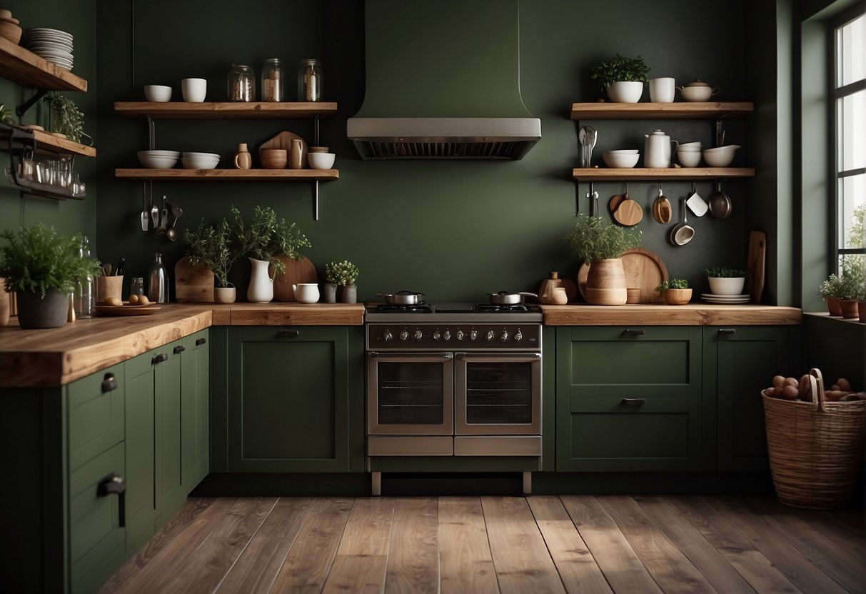 أفكار لتنسيق مطبخ باللون الأخضر الزيتي